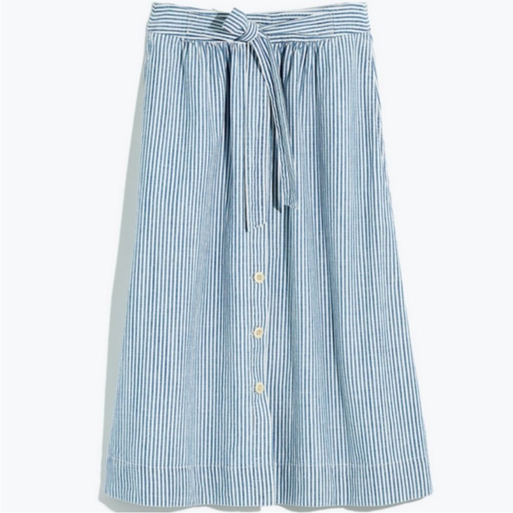 MADEWELL PILAR STRIPED TIE PALISADE BUTTON FRONT MIDI SKIRT size 2